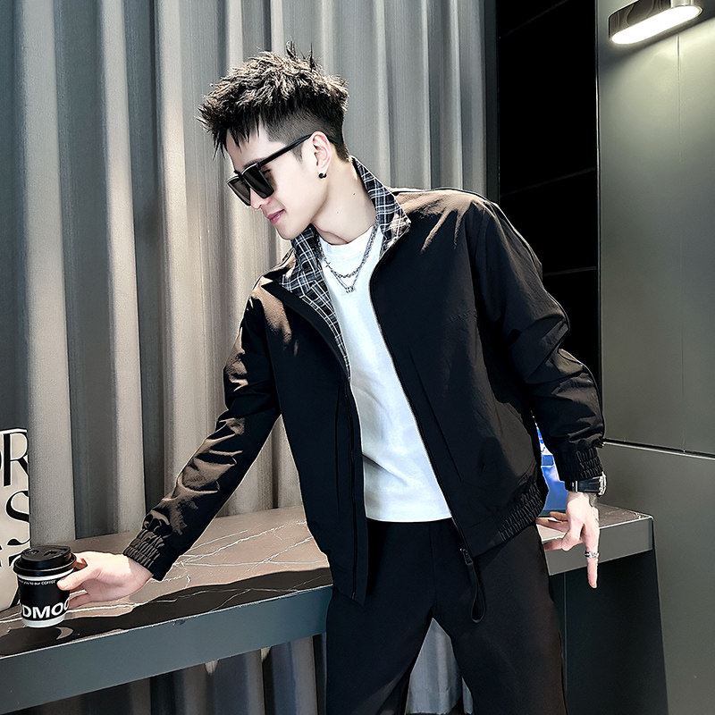 社会小伙春装新款男时尚夹克男外套J283-P98控145黑色，男装夹克，电商D313