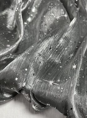 圣诞欧根纱烫银布料 满天星星绿银色装饰纱lolita裙童装娃衣面料