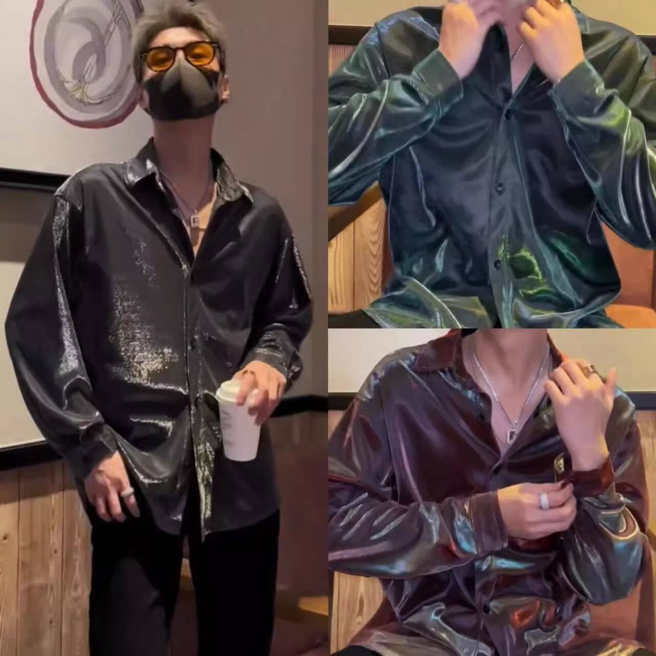 夏季男士商务休闲款镭射工艺炫彩衬衫长袖轻薄防晒翻领轻奢高品质
