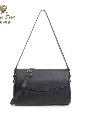劳斯帅特新款女士休闲轻便斜挎包牛皮包黑色真皮单肩背包K1-1695C