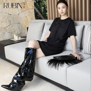 如RU缤BIN夏装新款女短袖直筒显瘦百搭透气休闲连衣裙6A22L68992