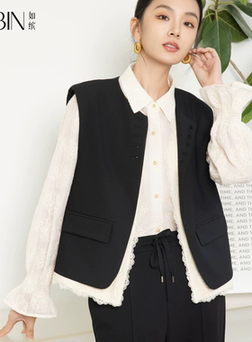 如缤RUBIN2025春装新款女长袖衬衫蕾丝气质单排扣上衣6A11S61785