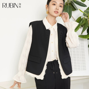 如缤RUBIN2025春装新款女长袖衬衫蕾丝气质单排扣上衣6A11S61785
