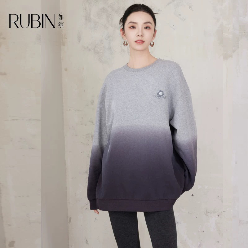 如缤RUBIN冬季新款女圆领宽卫衣/绒衫