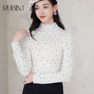 如缤RUBIN冬季女款长袖波点半高领针织衫羊毛衫6L53M63327打底衫