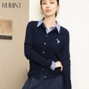 如缤RUBIN春装新款女装莱塞尔桑蚕丝针织衫长袖套头6A11M63392