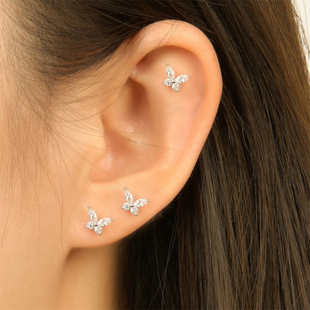 小蝴蝶钻耳钉多耳洞flat耳钉个性简约精致高级感养耳洞防过敏耳饰