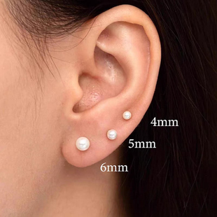 珍珠耳钉小灯泡纯银耳针养耳洞防过敏耳环高位耳洞搭配睡觉免摘