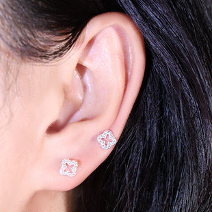 四叶草耳钉纯银满钻镶嵌高级感精致超仙气质耳环高位耳洞耳骨钉女