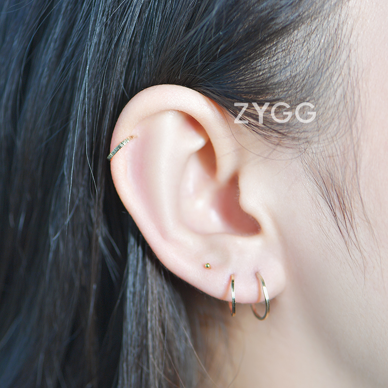 圆圈耳环小圈圈纯银14k双耳洞女