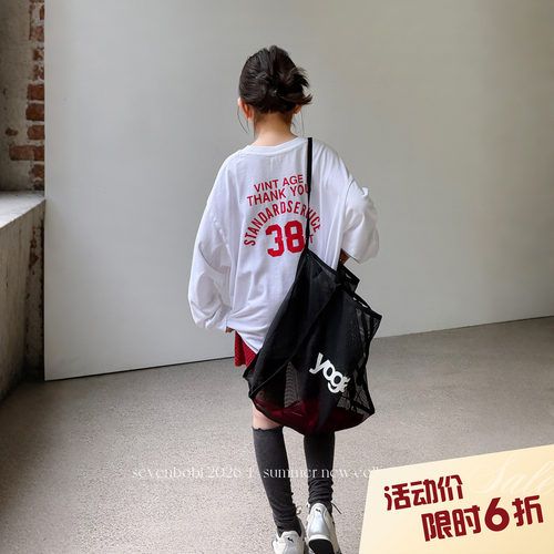 【亲子】柒号童仓儿童韩版长袖薄卫衣女大童字母长袖T恤圆领上衣