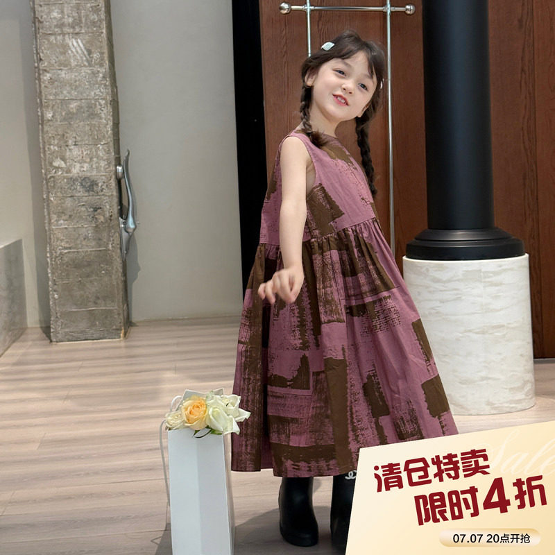 柒号童仓女大童韩版时髦设计感连衣裙夏装新款女童宽松长款背心裙图片