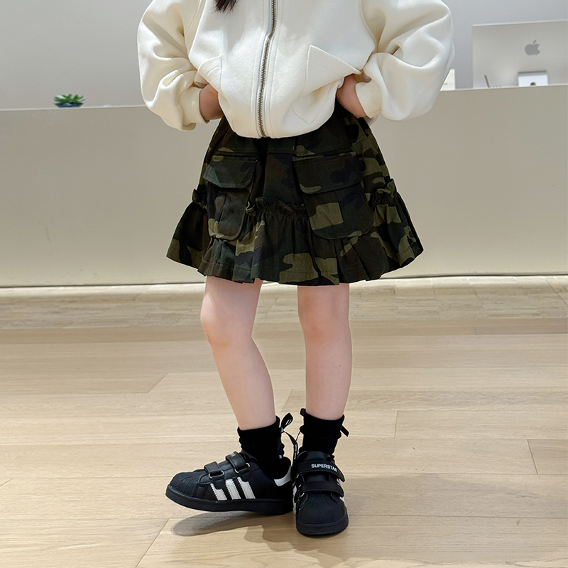 柒号童仓女大童韩版洋气迷彩工装短裙秋装新款松紧腰休闲半身裙潮