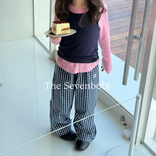 柒号童仓女大童韩版格子休闲裤夏装新款时髦儿童宽松高腰直筒裤潮