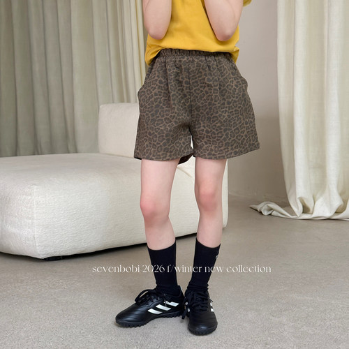 【亲子】柒号童仓女大童美式复古豹纹短裤春夏新款儿童洋气休闲裤