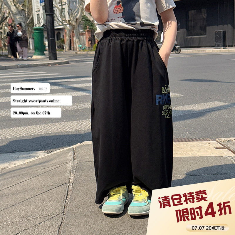 柒号童仓女童韩版洋气休闲运动裤夏装新款儿童高腰简约字母卫裤潮图片
