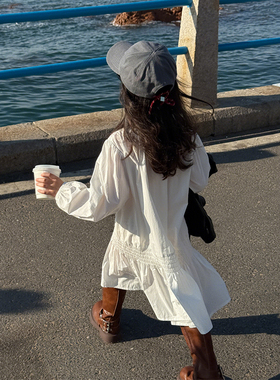 柒号童仓女大童韩版洋气圆领连衣裙秋装新款森系白色长袖娃娃裙潮