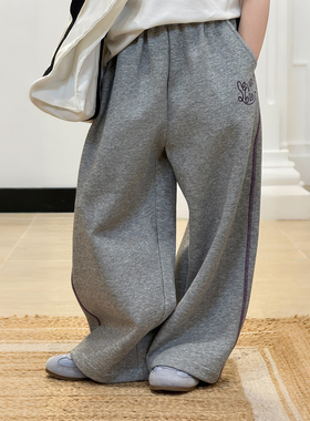 【亲子】柒号童仓女大童宽松运动长裤春装新款儿童阔腿慵懒感卫裤