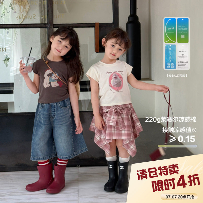 柒号童仓女大童韩版卡通小飞袖T恤夏装新款女童休闲百搭上衣潮图片