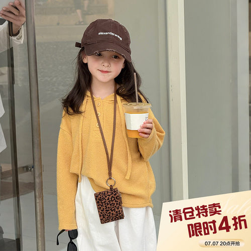柒号童仓女大童韩版洋气连帽针织衫秋冬新款儿童休闲宽松上衣潮