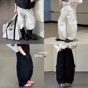 洋气直筒工装 时髦大口袋阔腿长裤 裤 新款 潮 春装 柒号童仓女大童韩版