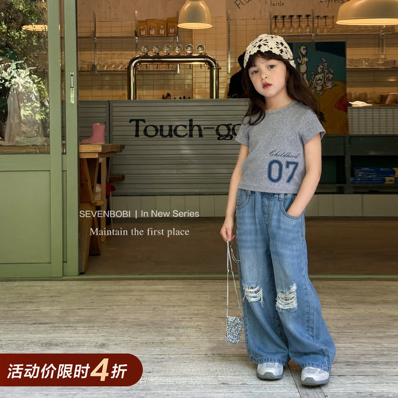 【亲子】柒号童仓女大童韩版短袖T恤夏装新款女童圆领休闲上衣潮