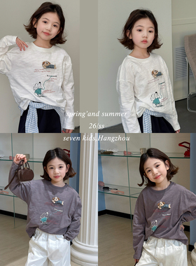 柒号童仓女大童卡通小狗玩偶长袖T恤春装新款洋气打底衫