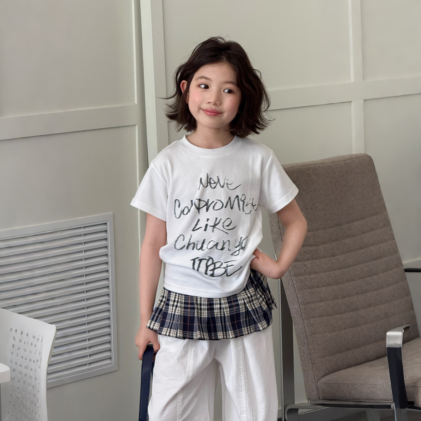 【亲子】柒号童仓女大童时尚气质款短袖T恤夏装儿童字母印花上衣