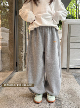 亲子/柒号童仓女大童韩系宽松字母运动裤秋冬儿童加绒休闲卫裤
