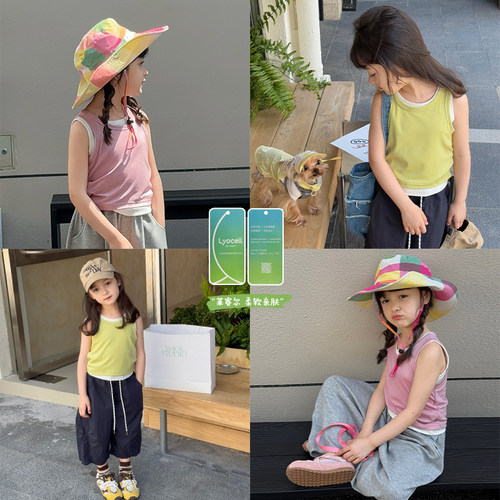 柒号童仓女童韩版两件套圆领背心夏装新款女大童叠穿休闲上衣潮
