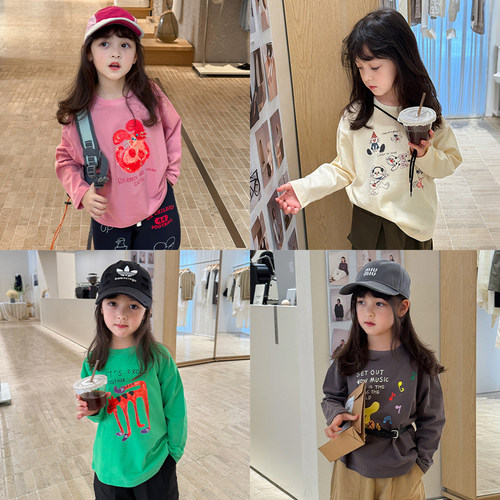 柒号童仓女大童韩版时髦卡通长袖T恤秋装新款儿童休闲百搭上衣潮