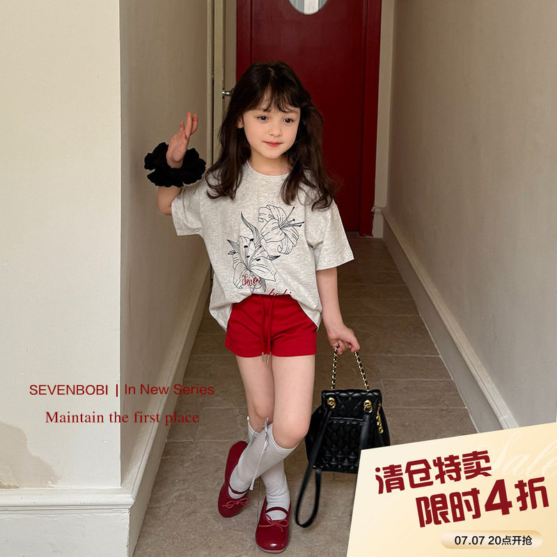 【亲子】柒号童仓女大童韩版洋气短袖T恤夏装新款印花休闲上衣潮