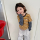 亲子 柒号童仓女大童韩版 撞色假两件T恤春装 新款 休闲条纹上衣