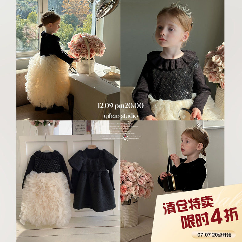 柒号童仓女童法式重工高级感连衣裙中大童新款儿童蓬蓬公主裙纱裙图片