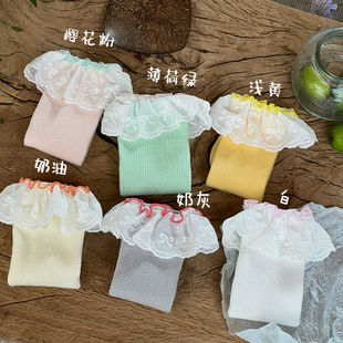 新款 柒号童仓女童蕾丝花边中筒袜小腿袜夏季 木耳边薄甜美百搭袜子