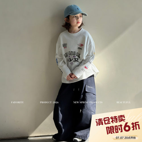 【亲子】柒号童仓女大童赛车风长袖T恤春装新款美式宽松运动上衣