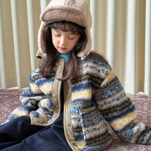 儿童费尔岛加厚棉服潮 新款 柒号童仓女大童韩版 复古毛绒绒外套冬装