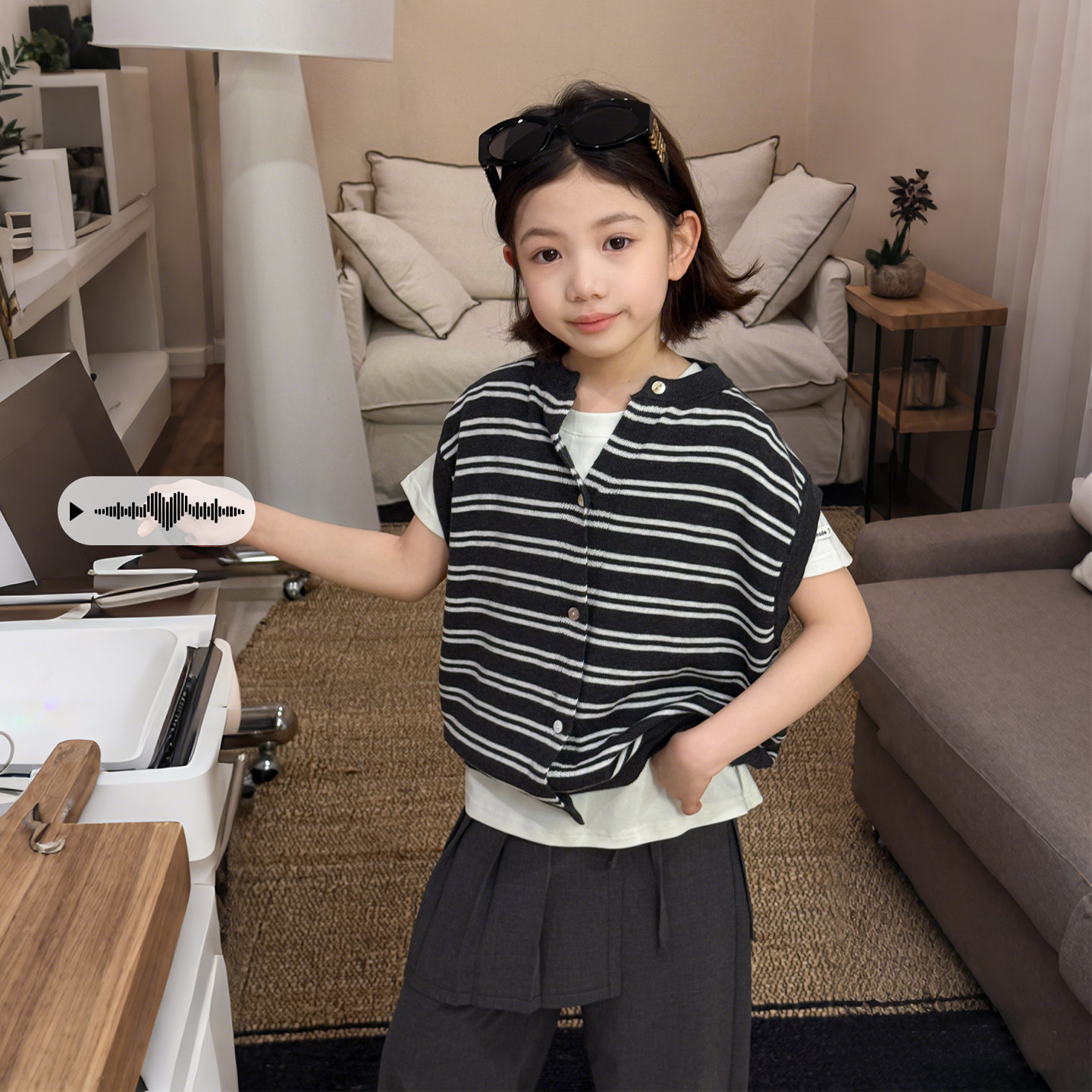 【亲子】柒号童仓女童黑白条纹针织马甲春装新款儿童慵懒无袖坎肩,童装/婴儿装/亲子装,马甲,淘宝优惠券,粉丝福利购,淘宝优惠卷