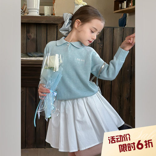 柒号童仓儿童韩版时髦针织衫2025春装新款女童POLO衫软糯亲肤上衣