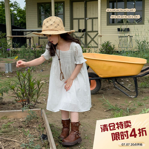 柒号童仓女大童韩版甜美连衣裙夏装新款儿童泡泡袖森系公主裙潮