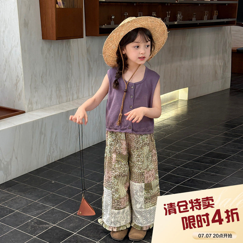 柒号童仓女大童韩版木耳边针织背心夏装新款女童圆领无袖上衣潮图片