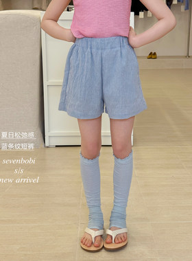 【亲子】柒号童仓女大童韩版洋气百搭条纹短裤夏装儿童时尚休闲裤