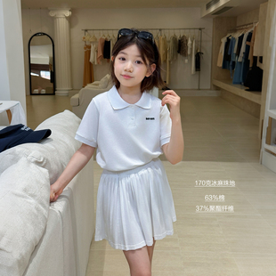 柒号童仓女大童韩系运动套装夏装新款儿童POLO领短袖T恤百褶半裙