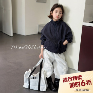 【两面穿】柒号童仓女大童韩版洋气藏青格子外套春装新款运动夹克