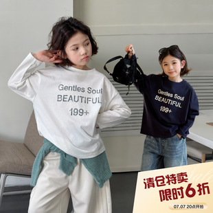 【亲子】柒号童仓女大童韩版印花长袖T恤春装新款儿童打底衫上衣
