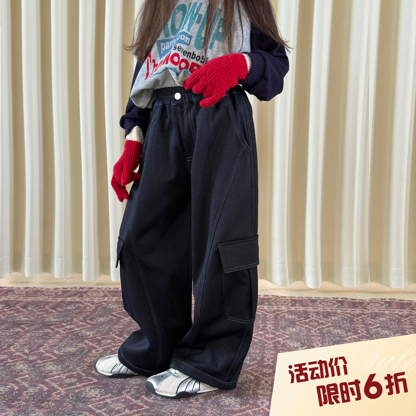 柒号童仓女大童韩版洋气工装牛仔裤冬装新款儿童宽松高腰休闲裤潮