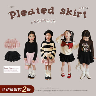柒号童仓女童韩版洋气短裙春装新款儿童时尚百搭百褶裙A字半身裙