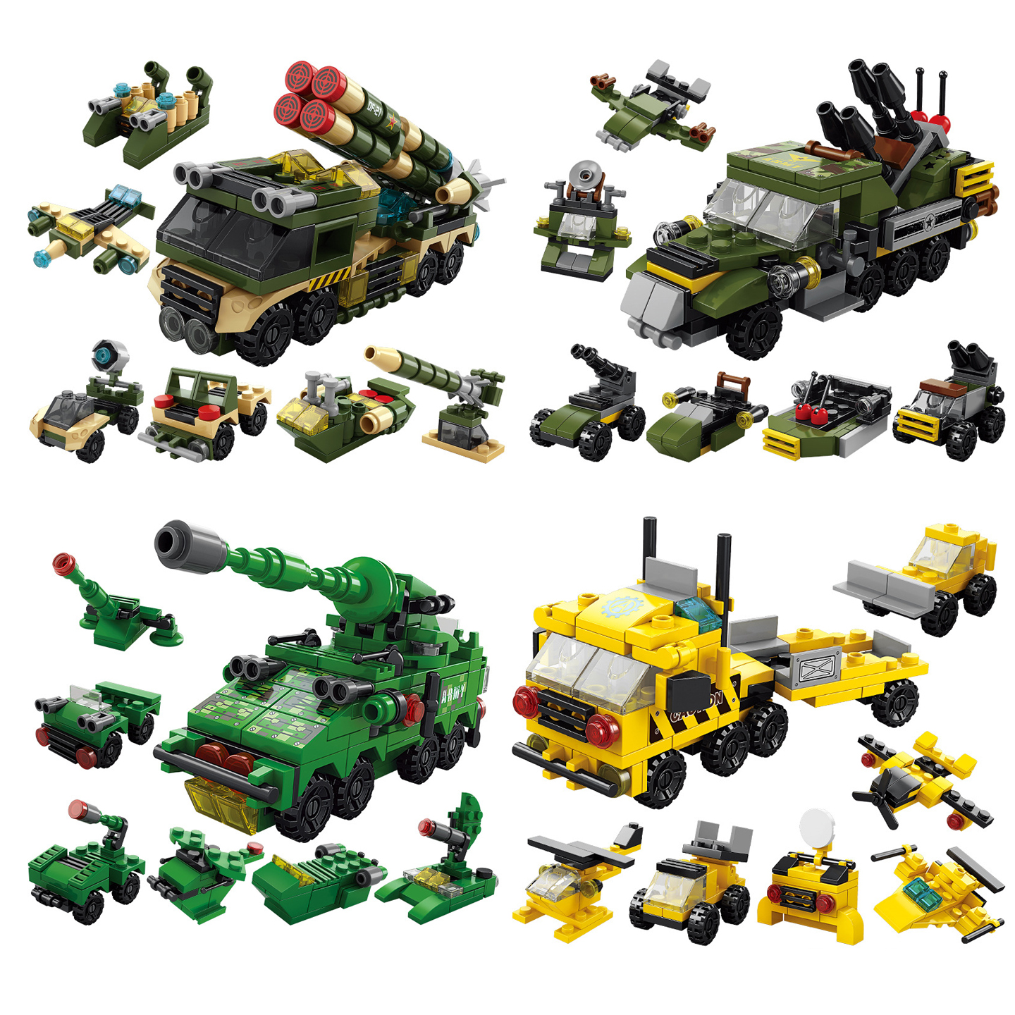 军事积木坦克导弹车装甲车