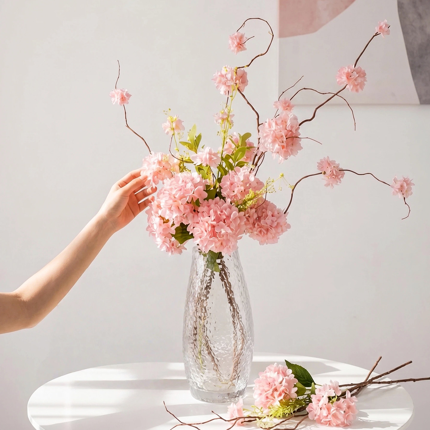 绣球干花花瓶插花花束客厅摆设天然风干真花龙柳永生花艺装饰摆件