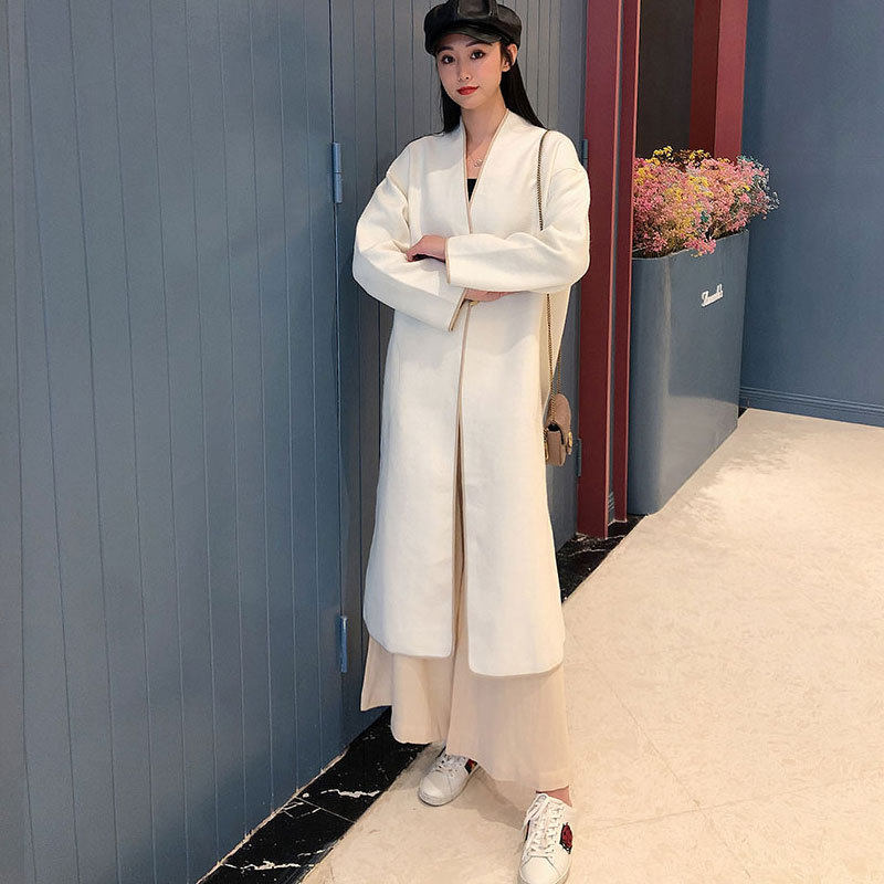 新中式复古毛呢大衣女士品羊毛尼面料茧型外套长款禅服爆款